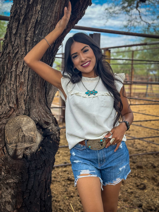 White knit blouse